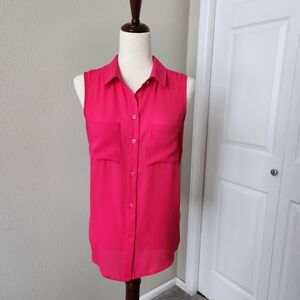 Apt. 9 Women's Sleeveless Collared Blouse w Pockets Bright Pink Size M